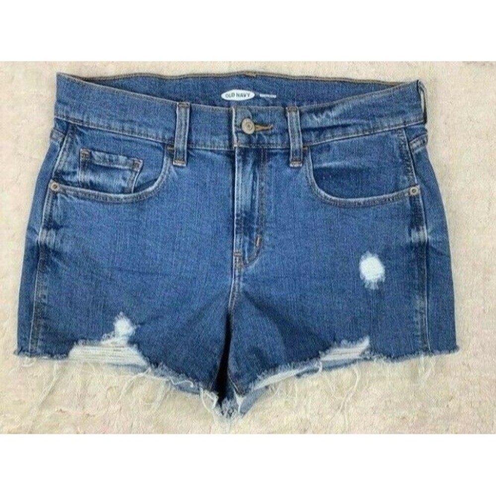 Old Navy Size 4 Womens Shorts Boyfriend Stretch Mid Rise Medium Wash Cut Off